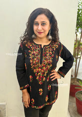 Amara Cotton Black multi Short Chikankari Kurti